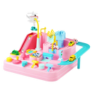 Véhicules de jeu Dynwave, jouet de piste mécanique pour enfants, colorido e educativo em tom rosa.