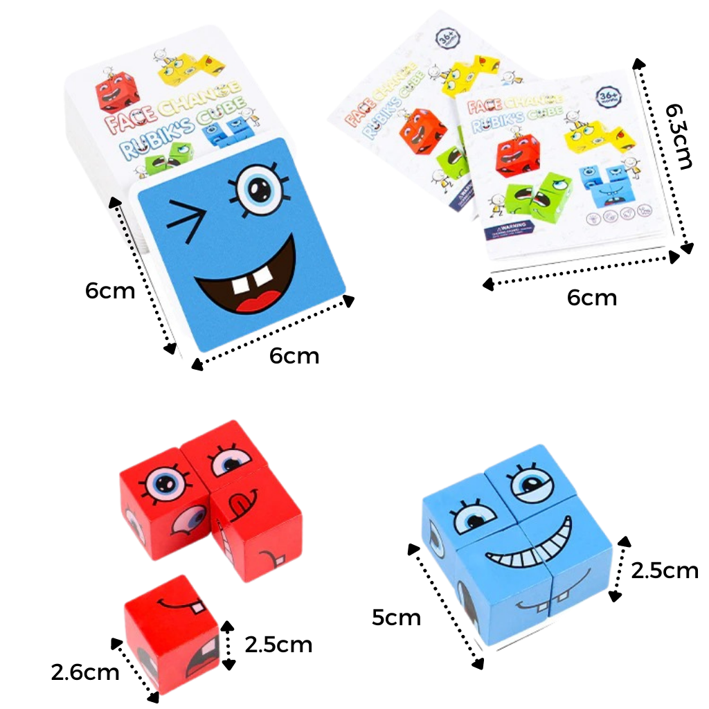 Jogo educativo de cubos Montessori com emojis mágicos, ideal para crianças desenvolverem habilidades lógicas e criativas.