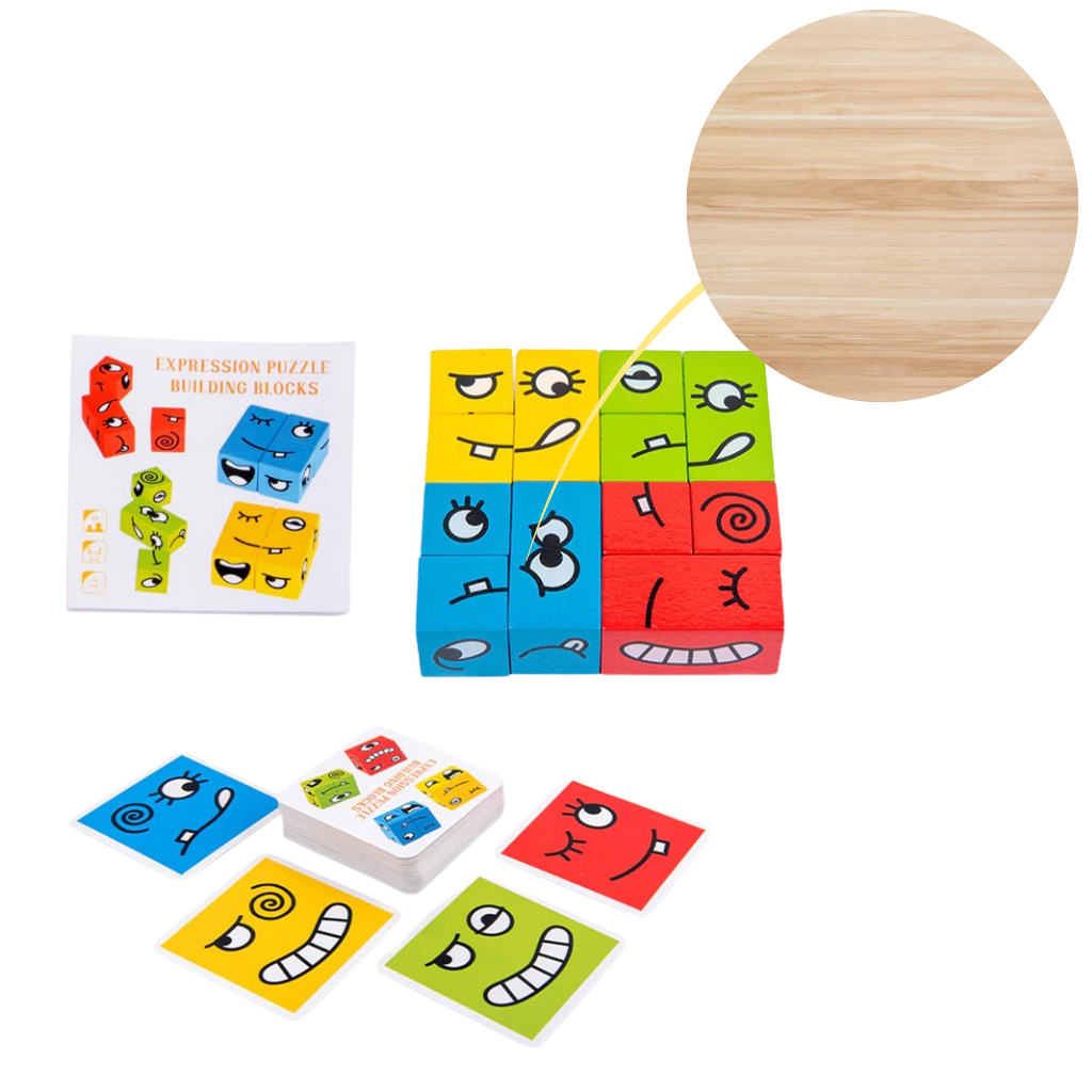 Jogo Montessori de Cubes Emoji Mágicos da marca Mnycxen, brinquedo educativo com cubos coloridos e emojis para aprendizado divertido.