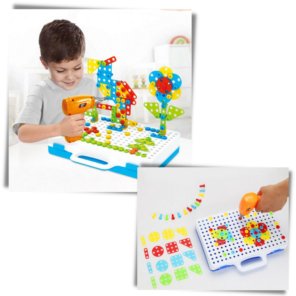 Conjunto de furadeiras para mosaico da Bestchoiceproducts, jogo de destreza educativo com ferramentas para criar mosaicos coloridos.