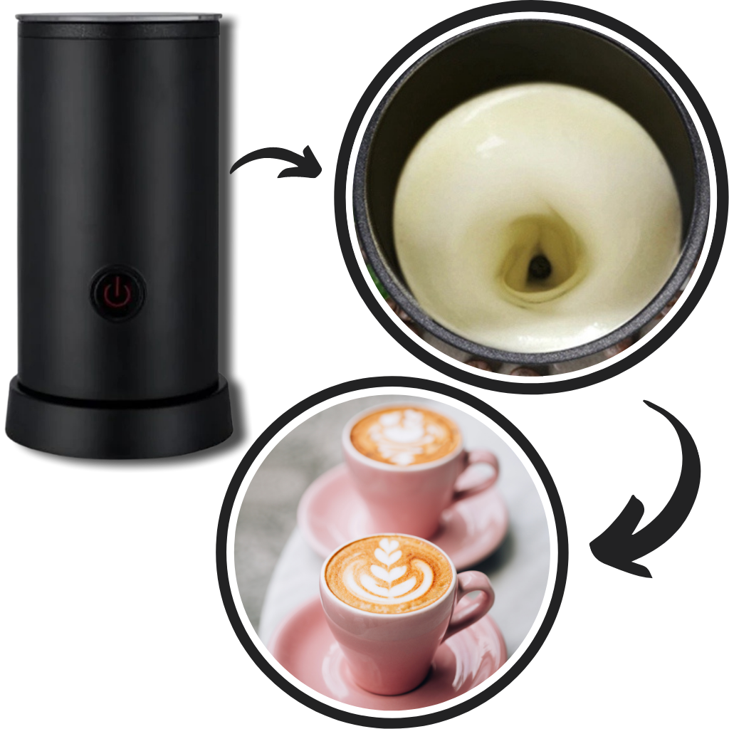 Mousseur de lait automático Allomn, eletrodoméstico de cozinha, preparado para fazer mousse quente ou fria com textura cremosa.