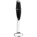 Espumador de leite elétrico portátil da Powerlix, em preto, com suporte, ideal para preparar bebidas com espuma de leite.