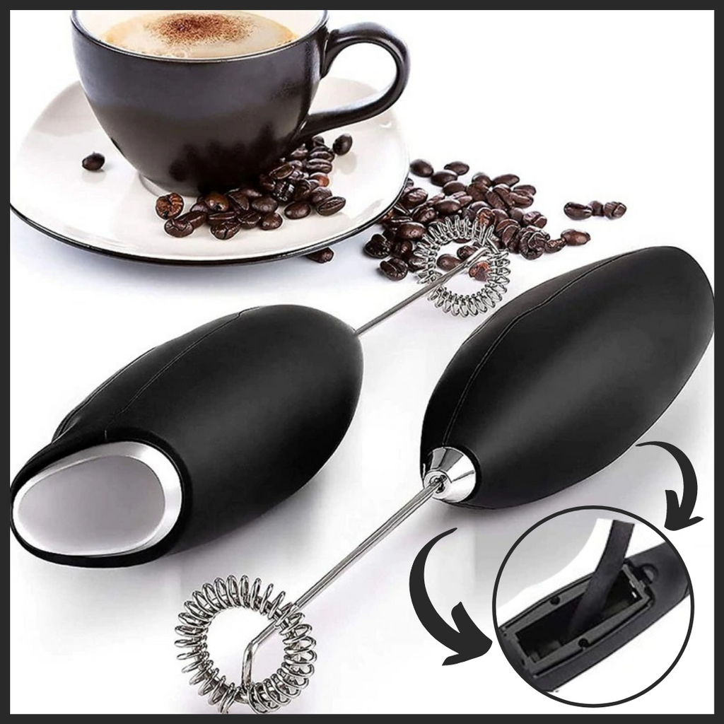 Mousseur de leite elétrico portátil da Powerlix, com suporte e fácil de transportar, ideal para preparar bebidas cremosas.