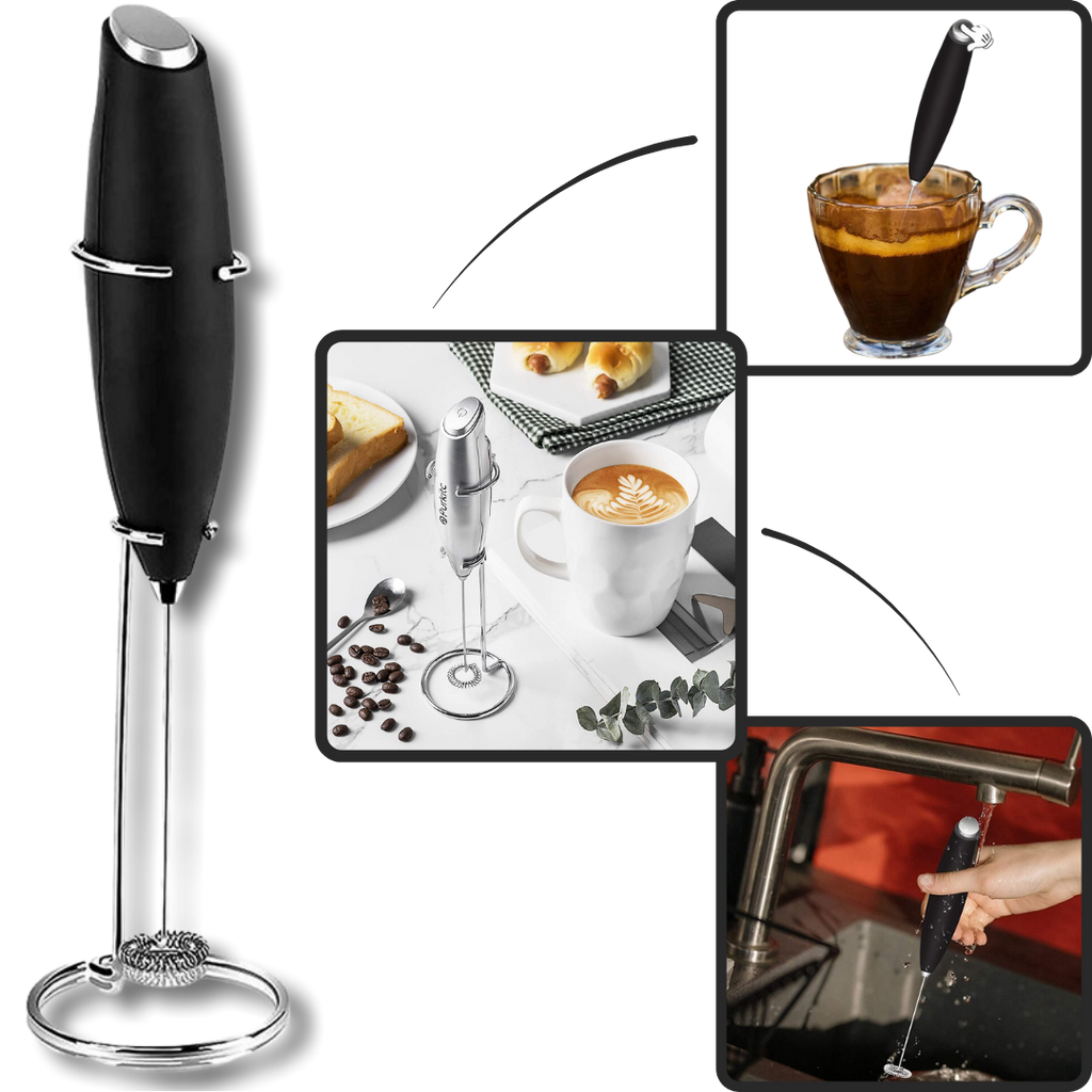 Mousseur de leite elétrico portátil Powerlix, leve, com suporte para preparar bebidas cremosas em casa.