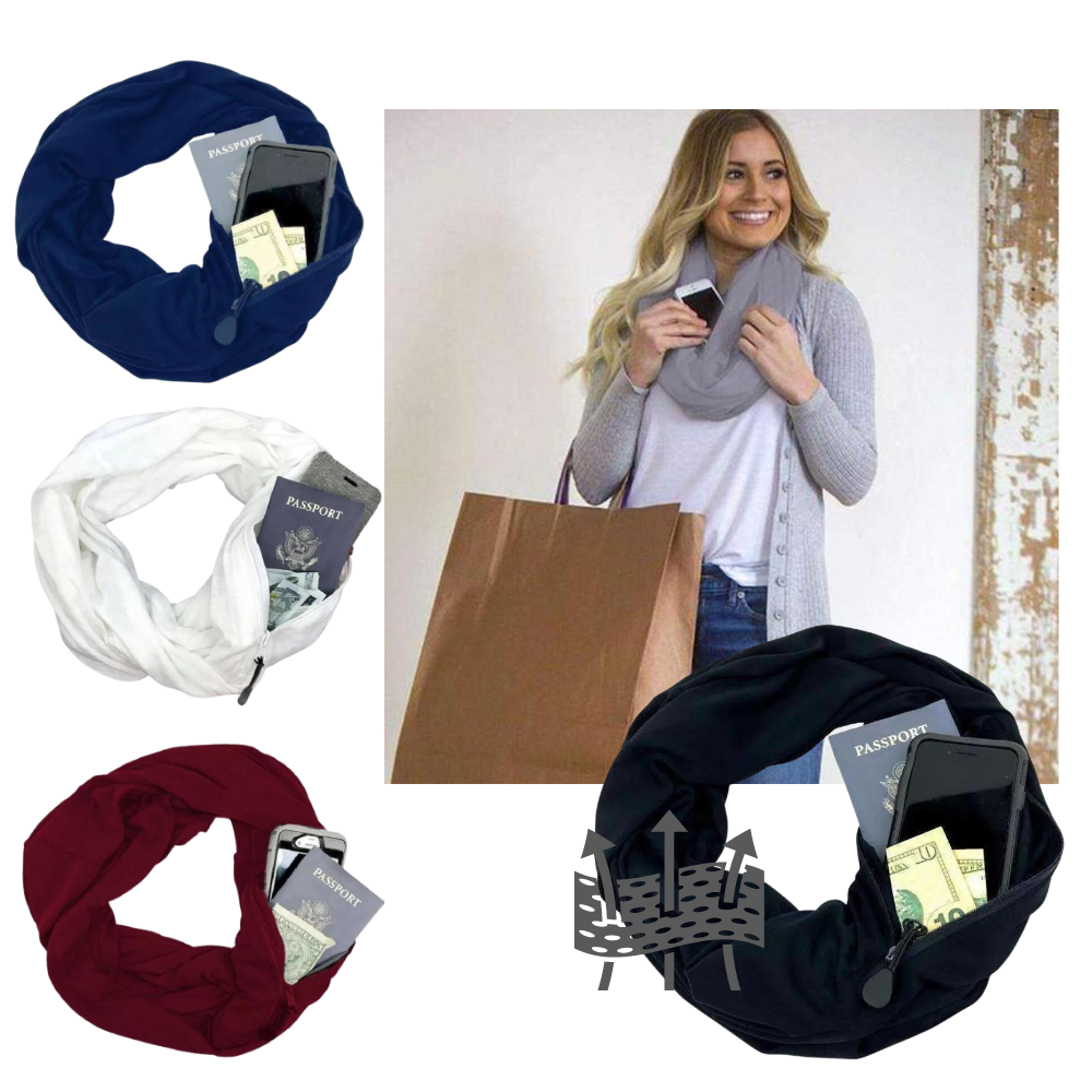 Echarpe quente Taicanon com bolso oculto, feita de tecido macio, ideal para proteger do frio com estilo e funcionalidade.