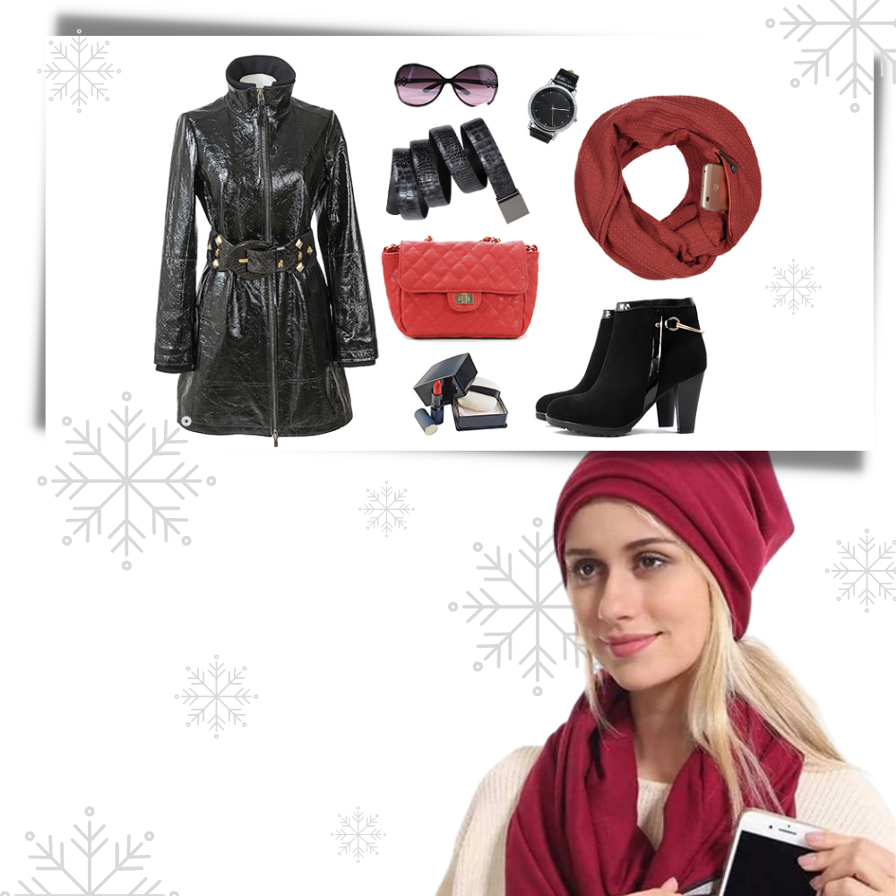 Cachecol quente Taicanon com bolso escondido, feito de tecido macio, ideal para manter o conforto e estilo nos dias frios.