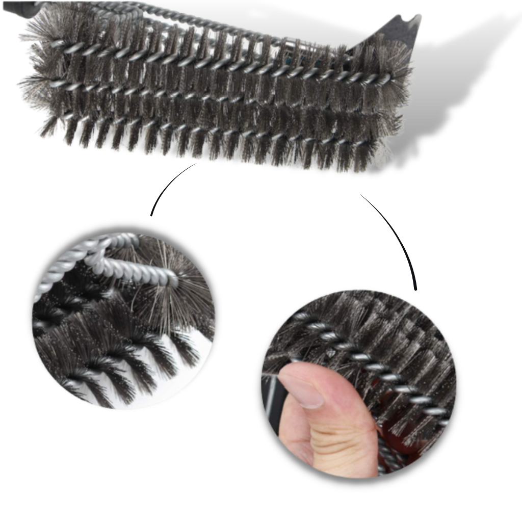 Escova de limpeza para churrasco Y-Star, com cerdas de aço inox para limpeza eficiente de grelhas e superfícies de churrasco.
