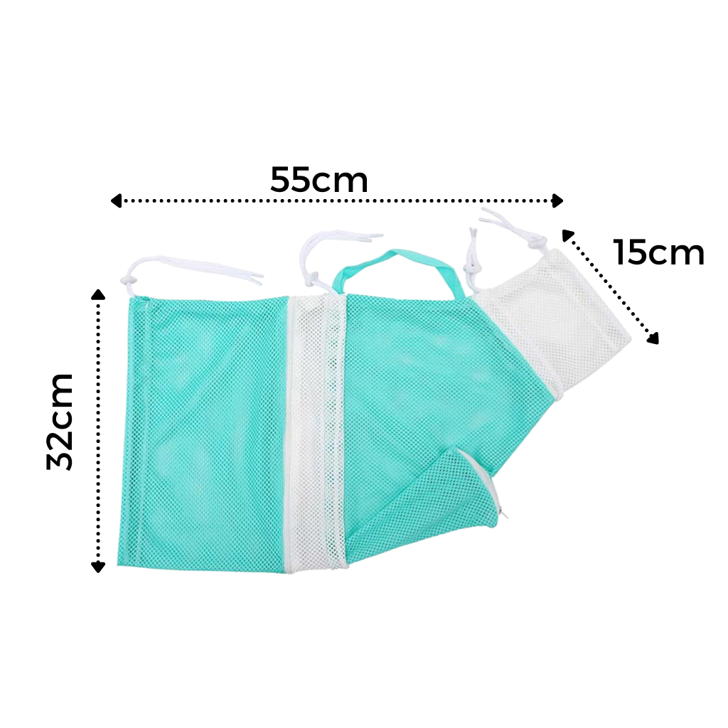 Sac en filet multifuncional Quintina para higiene e transporte de animais de estimação, com malha resistente e prática.