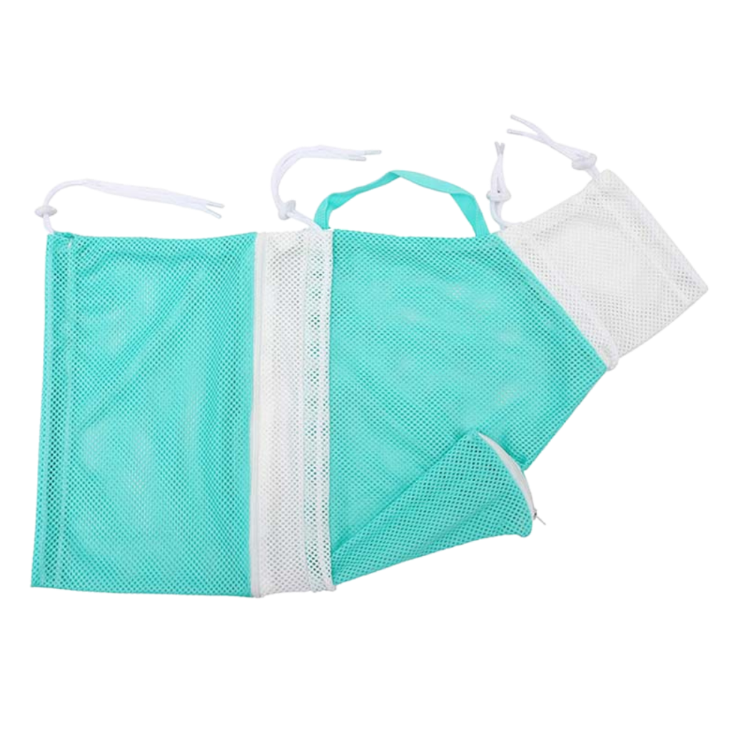 Sac en filet multifuncional para banho e grooming de animais de estimação, em malha verde, da marca Quintina.
