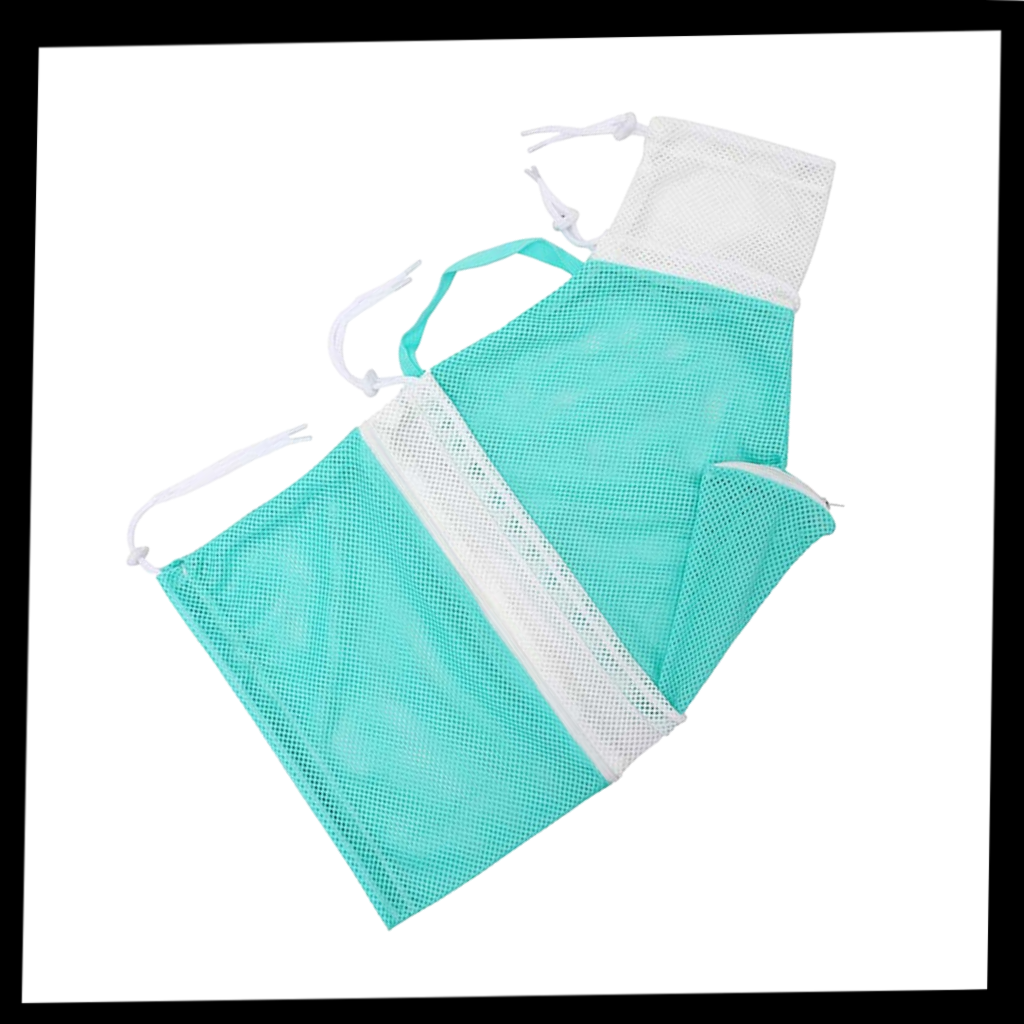 Bolsa de malha multifuncional Quintina para banho e tosa de animais de estimação, material de cuidado pet, vista frontal.