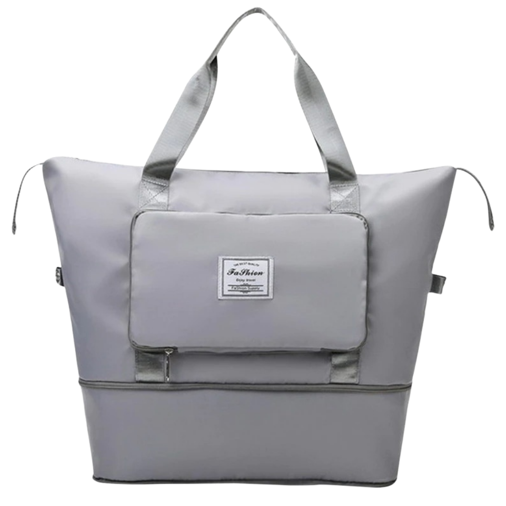 Housse à vêtements Aimik, sac de voyage extensible et pliable de couleur grise, conçu pour protéger et transporter des vêtements.