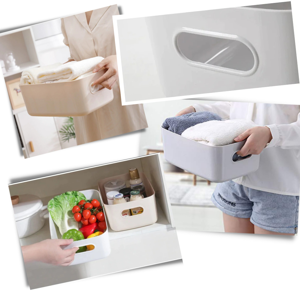 Pote de armazenamento plástico da Eastjing com alças duplas, ideal para organização multifuncional.