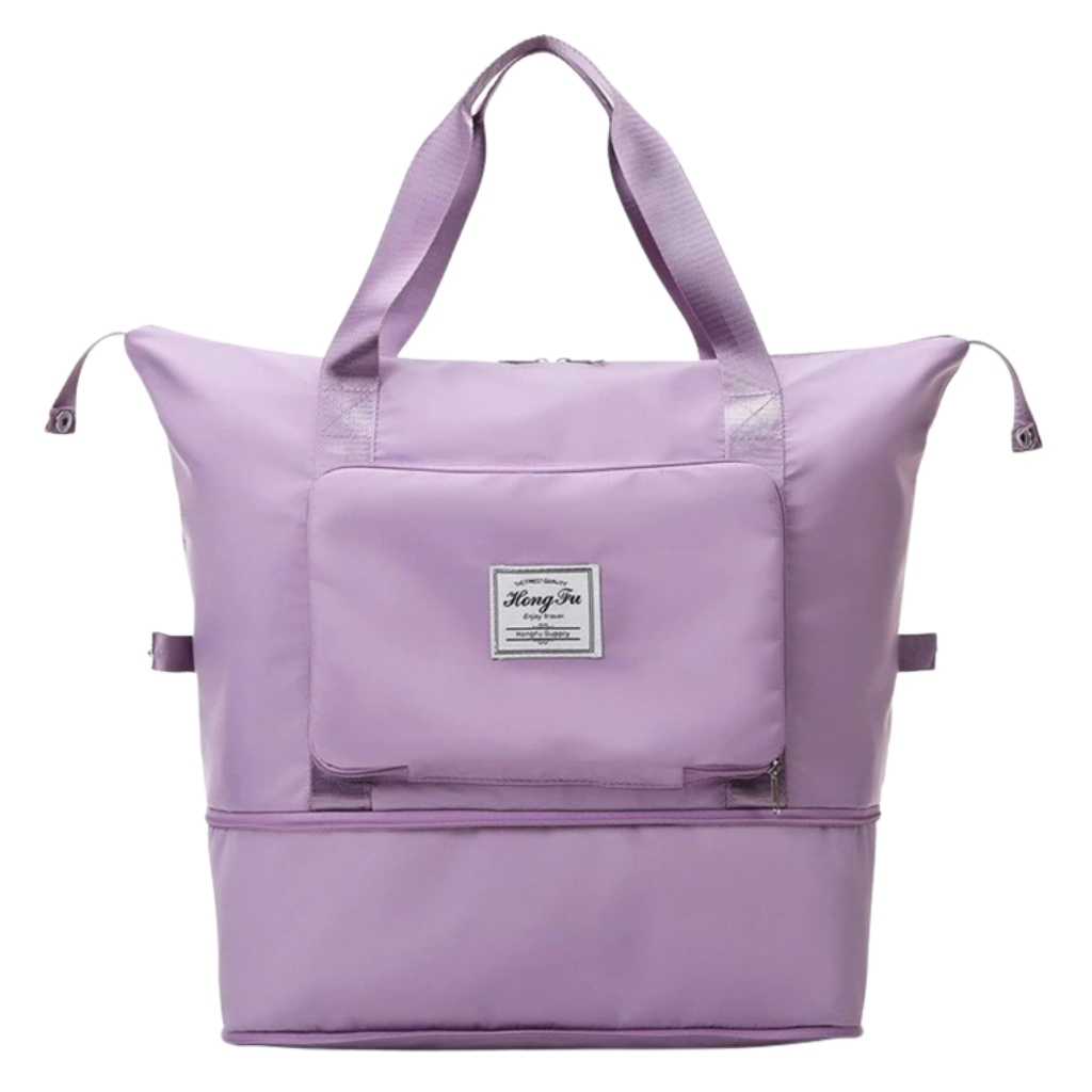 Housse à vêtements extensible et pliable Aimik, sac de voyage multifonction violet avec compartiments pour vêtements.