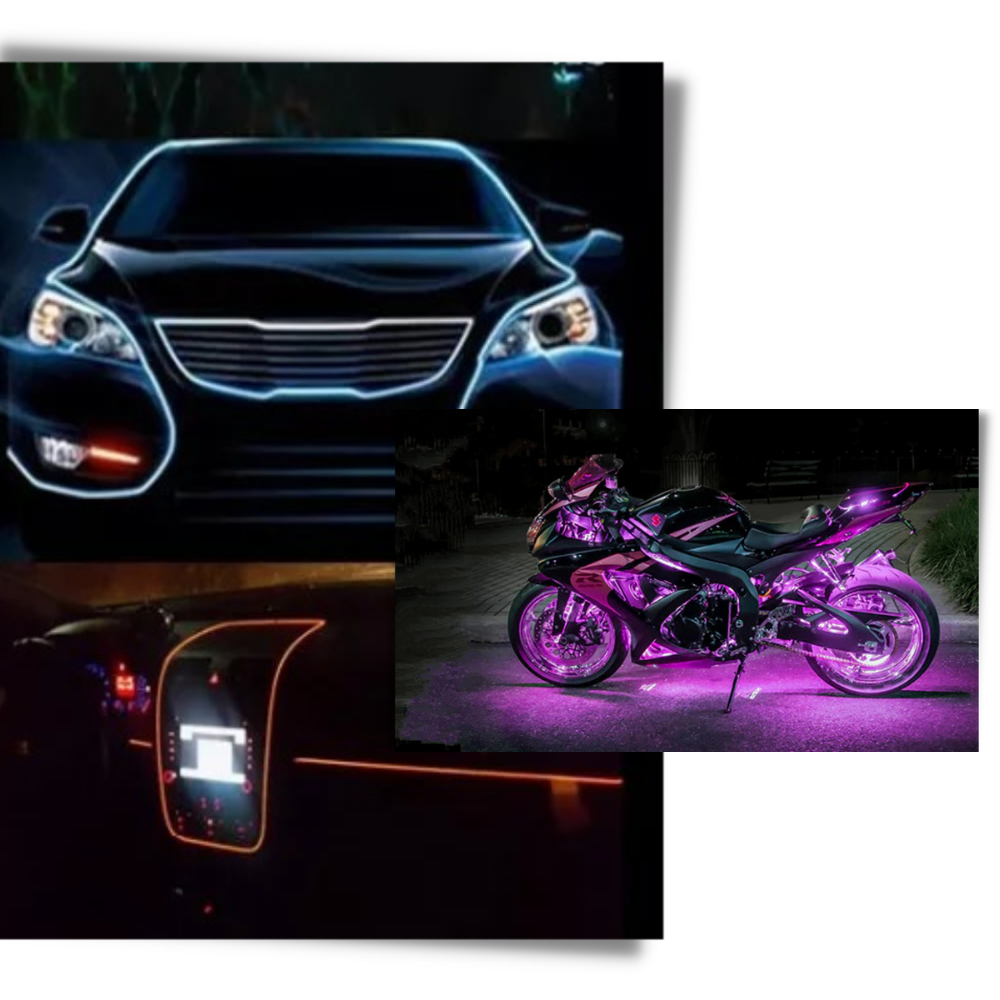 Fio de LED neon colorido da marca Homyl em forma de fio para decoração de carros, com luzes brilhantes e vibrantes.