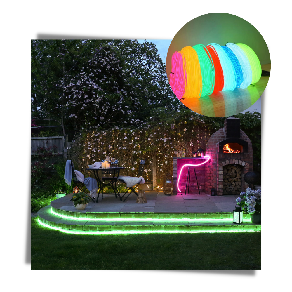 Fio de luz LED néon colorido da marca Homyl, guirlanda luminosa para decoração de ambientes ao ar livre.