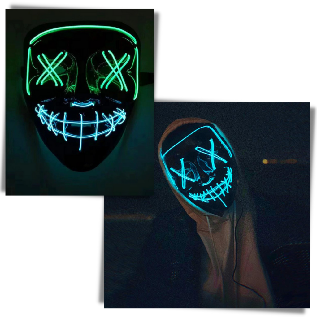 Máscara de néon LED Popvcly, máscara de luz fria com efeito neon, ideal para festas e eventos com iluminação vibrante.