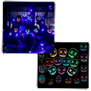 Máscara de néon LED Popvcly com luzes multicoloridas e efeitos de iluminação variados, ideal para festas e eventos.