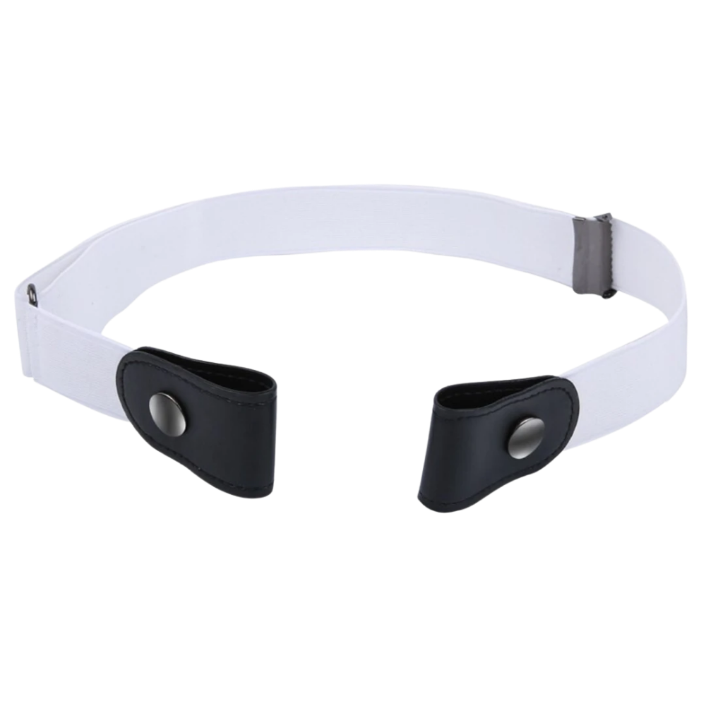 Cintura elástica branca sem fivela da marca Whippy, acessório de cintura confortável e ajustável, sem fecho ou fivela visível.