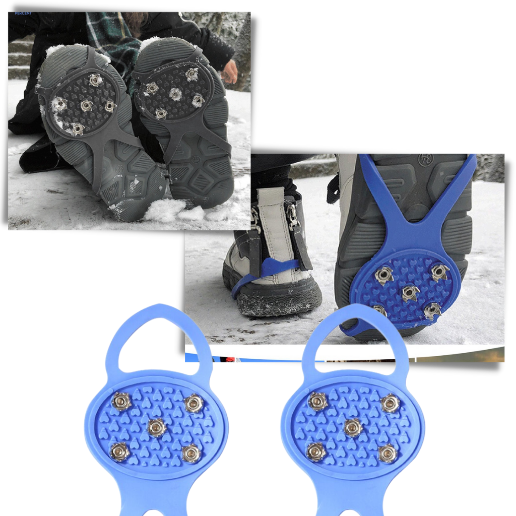 Picos antideslizantes Flyingtoy com cinco garras para atividades de inverno, proporcionando segurança em superfícies escorregadias.