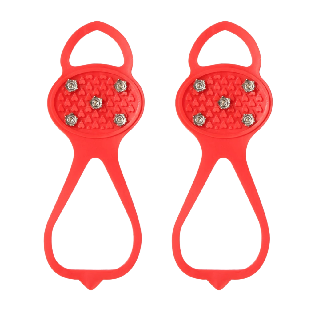 Cristais antideslizantes vermelhos Flyingtoy para atividades de inverno, com picos de segurança para caminhada na neve e gelo