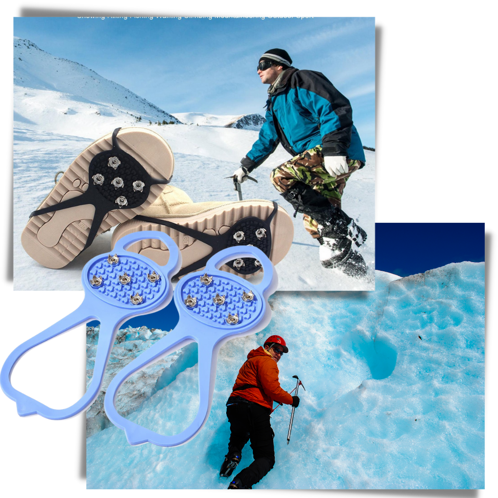 Picos antideslizantes universais da Flyingtoy para atividades e esportes de inverno, com pontas antiderrapantes para maior segurança.