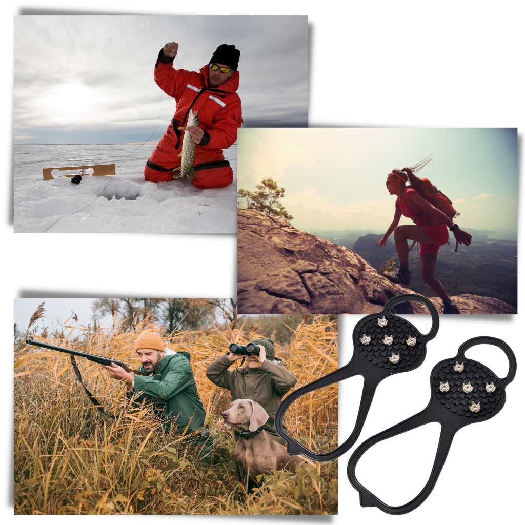 Crampons antideslizantes Flyingtoy para atividades de inverno, com spikes largos para melhor tração em superfícies escorregadias.