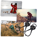 Crampons antideslizantes Flyingtoy para atividades de inverno, com spikes largos para melhor tração em superfícies escorregadias.