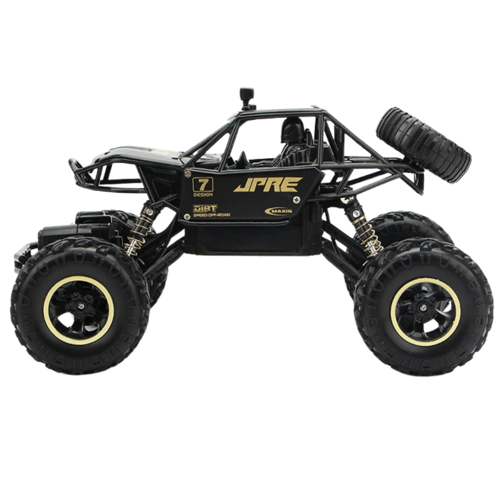 Carrinho de controle remoto off-road 4WD da Home Shark, veículo de brinquedo todo-terreno preto, ideal para aventuras ao ar livre.