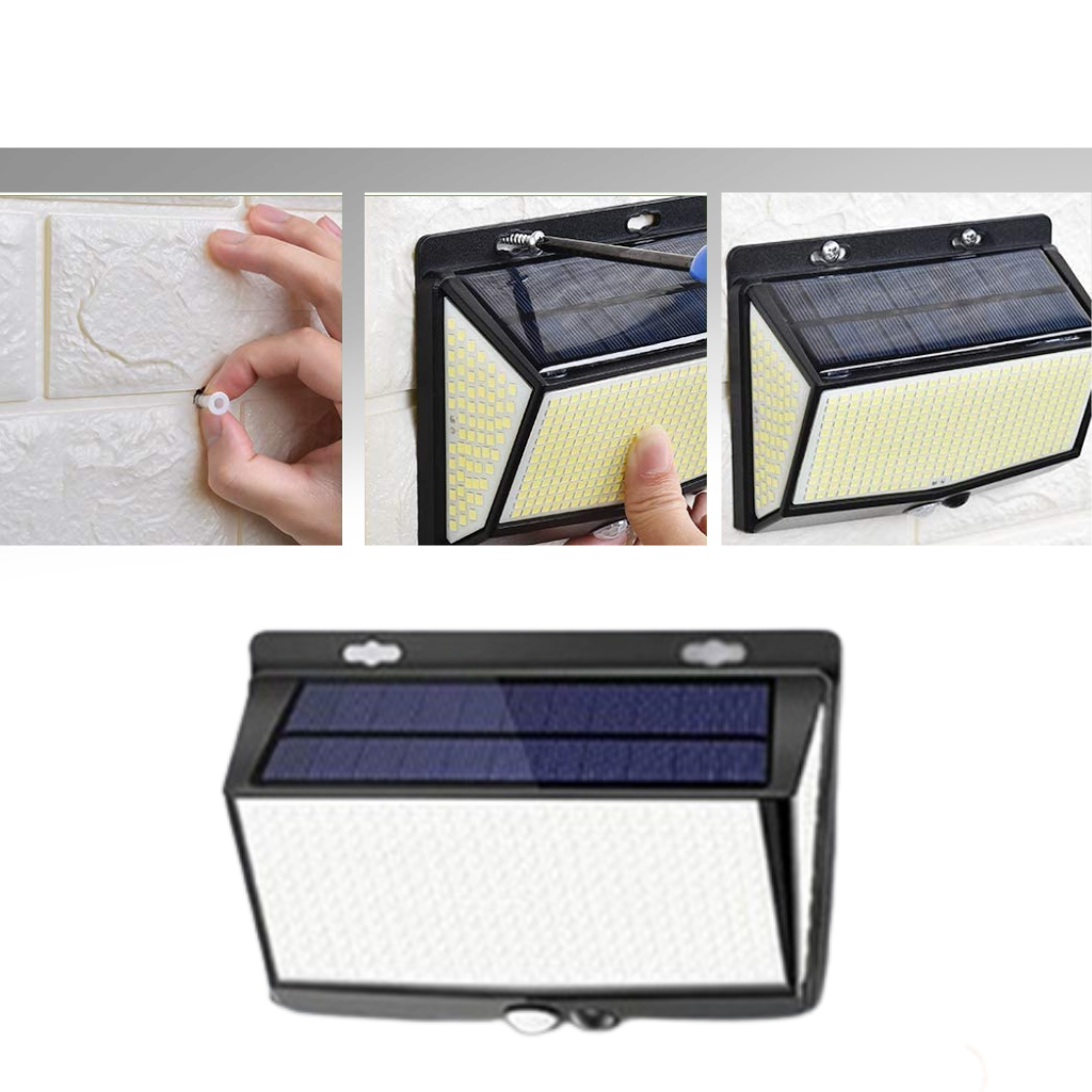 Luminária solar externa Ktcina com 468 LEDs, iluminação ampla para ambientes ao ar livre, fácil instalação.