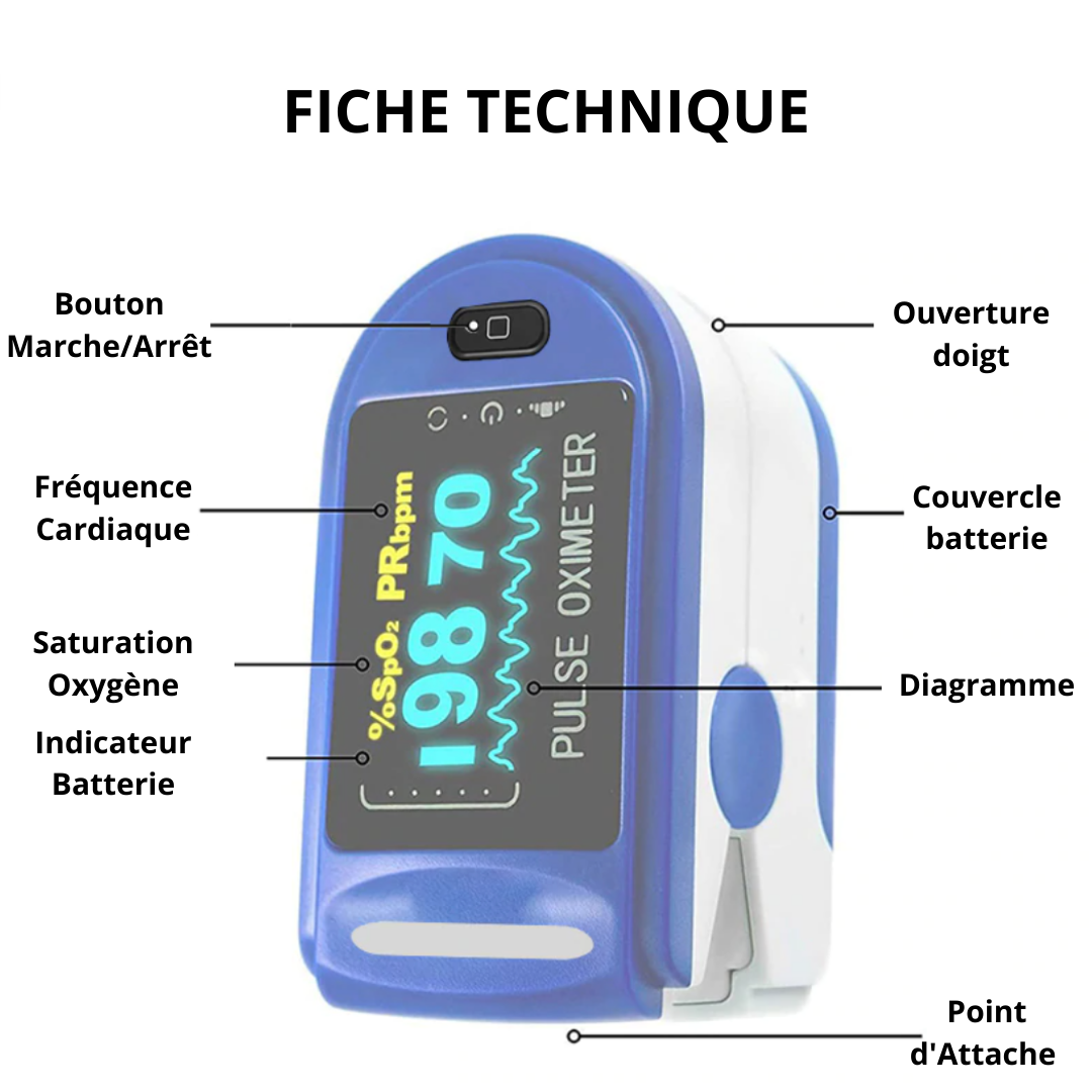 Oxímetro de pulso digital Yks, monitor biométrico portátil com visor de leitura fácil para medição de oxigenação sanguínea.