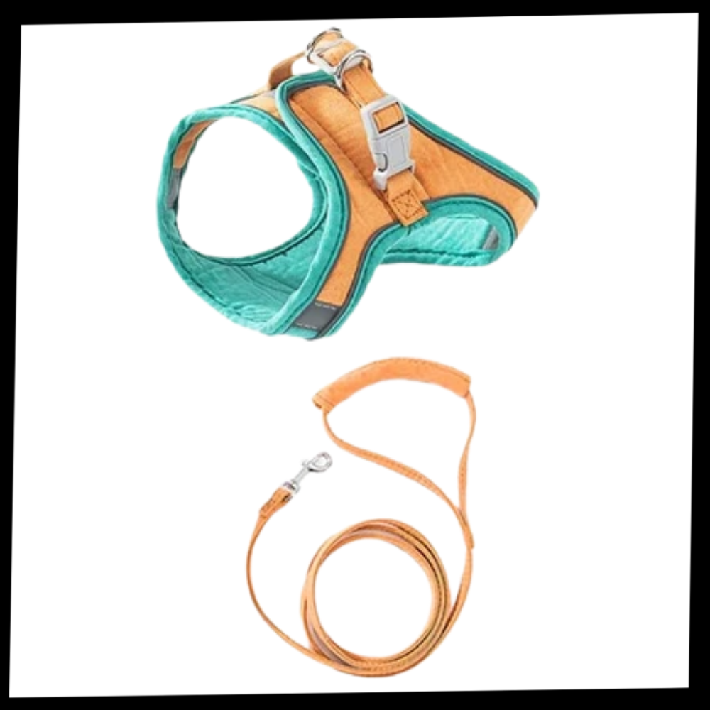 Conjunto de coleira e guia para animais de estimação Topumt, com colete para gato, em embalagem display.
