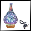 Difusor de óleos essenciais em forma de vaso com padrão de fogos de artifício, perfeito para ambientes com fragrância aromática.