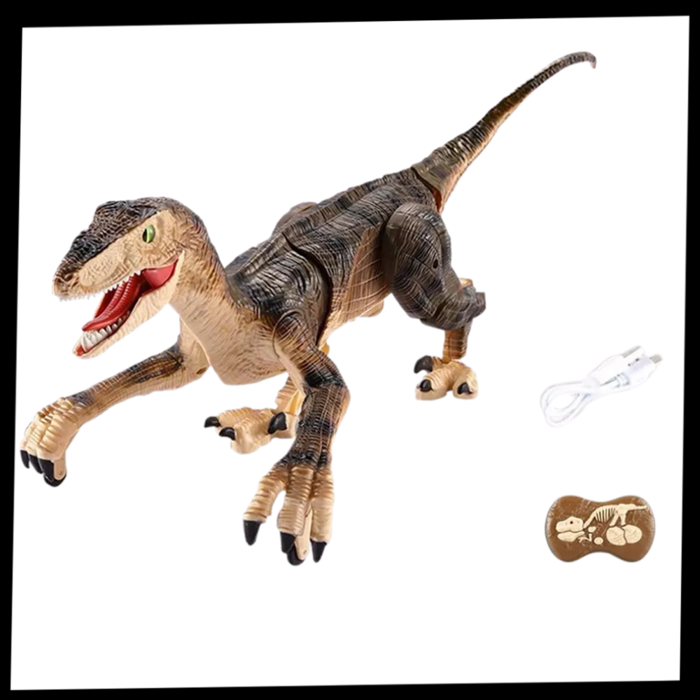 Controle remoto de dinossauro de brinquedo para veículos radiocommandados, acessório da Banggood, em embalagem.