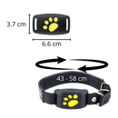 Coleira de rastreamento GPS para animais de estimação da Aetomce, mostrada com dimensões e design leve para segurança animal.
