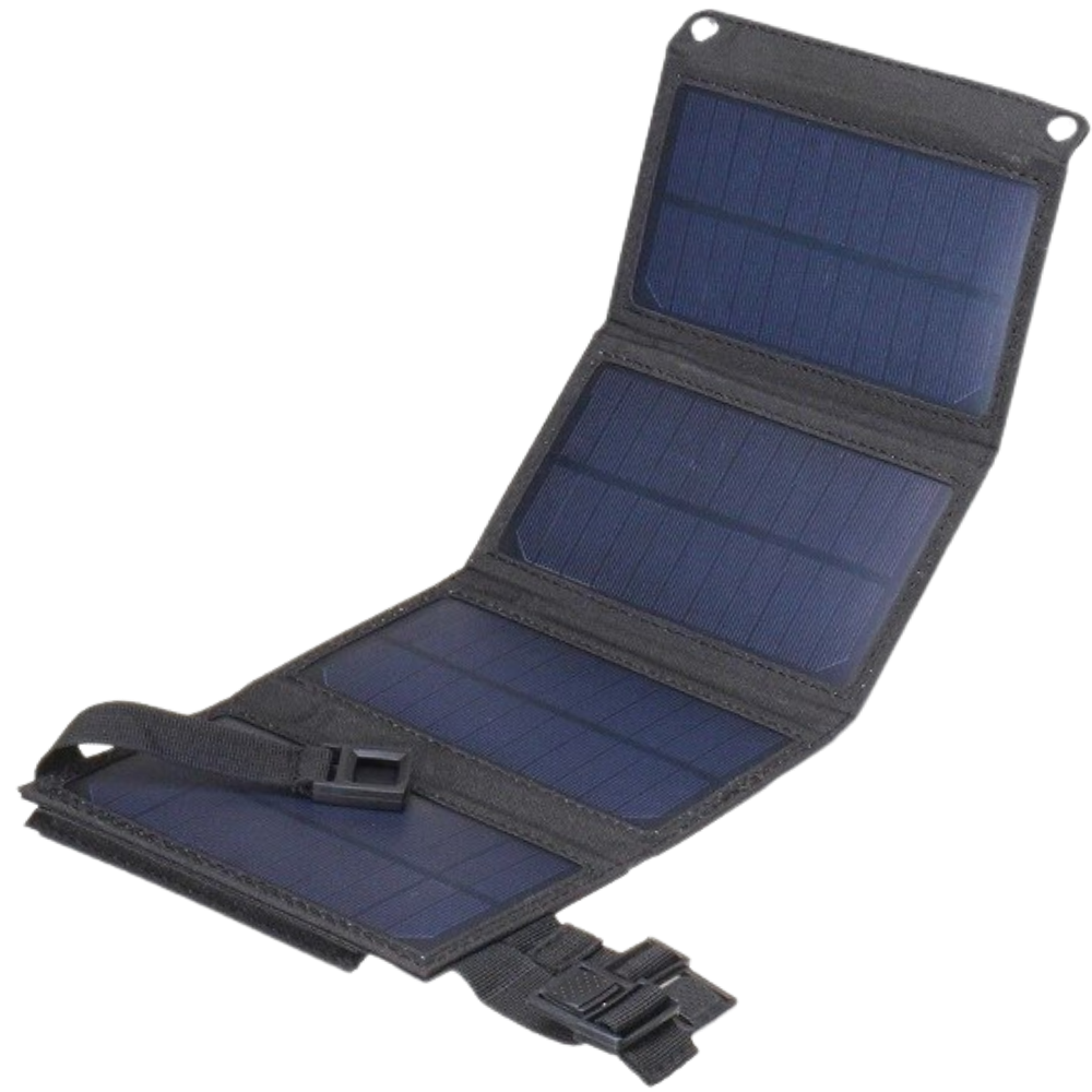 Carregador portátil com painel solar e porta USB da Mdhand, com design compacto e prático para carregamento ao ar livre.