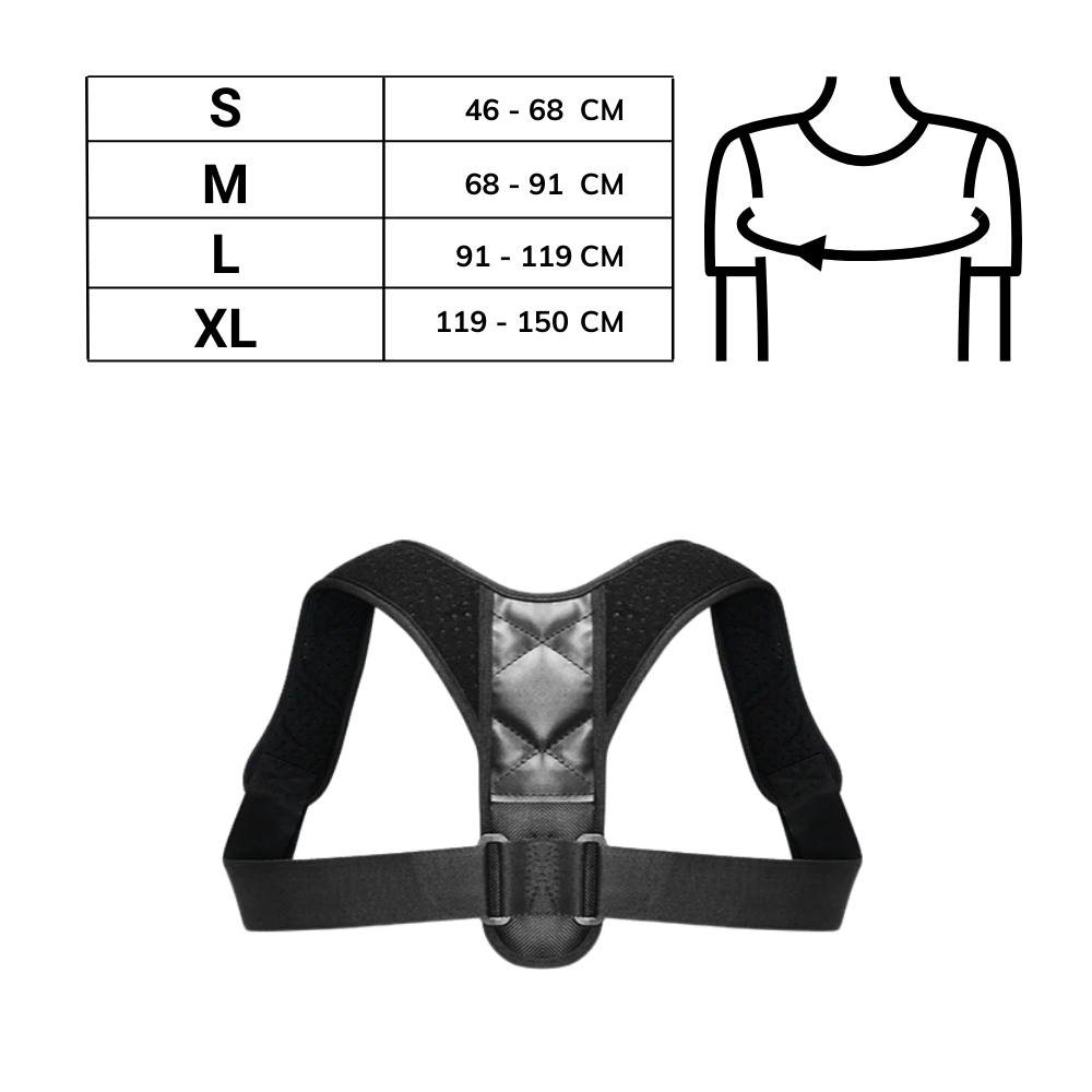 Corrector de postura Therarx para cuidado das costas, ajustável e confortável, usado para melhorar a postura e aliviar dores nas costas.