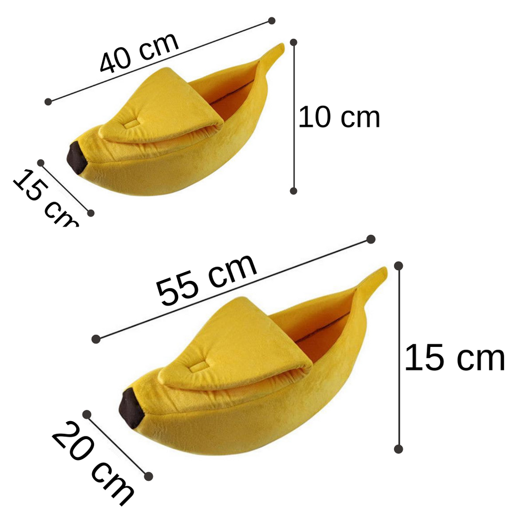 Cesta para animais de estimação em formato de banana, acessório para gatos e cães, marca Eastjing, com dimensões visíveis.