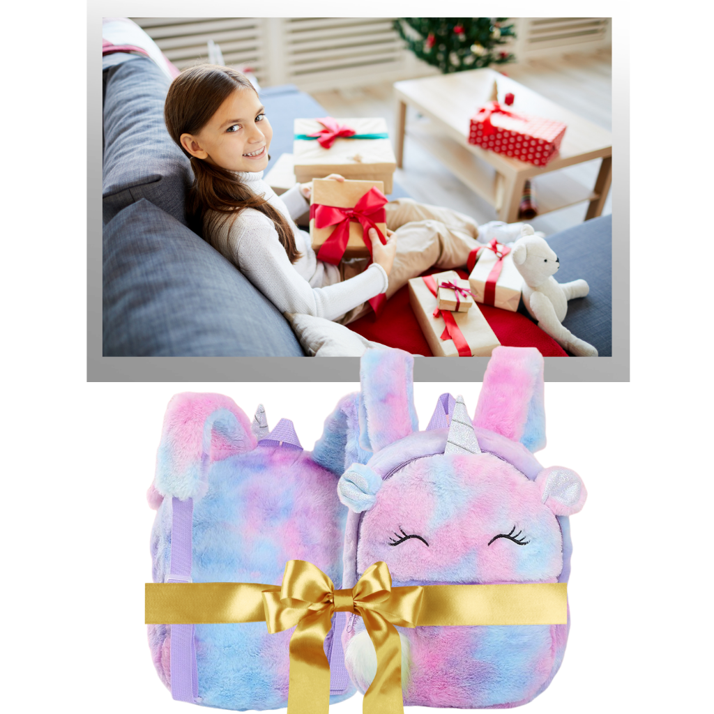 Mochila de pelúcia de unicórnio para meninas, sac à dos da marca Chamair, com design fofo de unicórnio em plush.