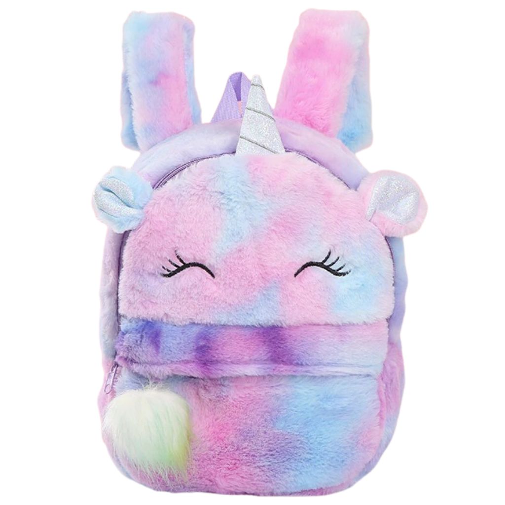 Mochila de pelúcia com unicórnio para meninas, saco a dos da marca Chamair, com design fofo e detalhes coloridos.