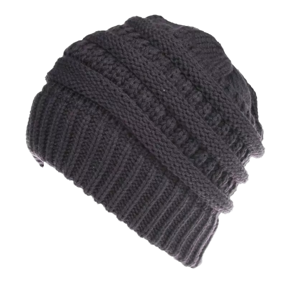 Chapéu com buraco para rabo de cavalo e coque, estilo de inverno, marca Nyfashion101, cor cinza escuro, acessório de moda.