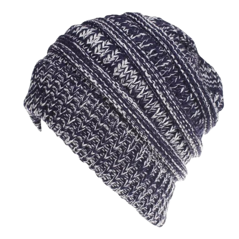 Chapéu boné com orifício para rabo de cavalo e coque, estilo inverno da marca Nyfashion101, na cor azul marinho.
