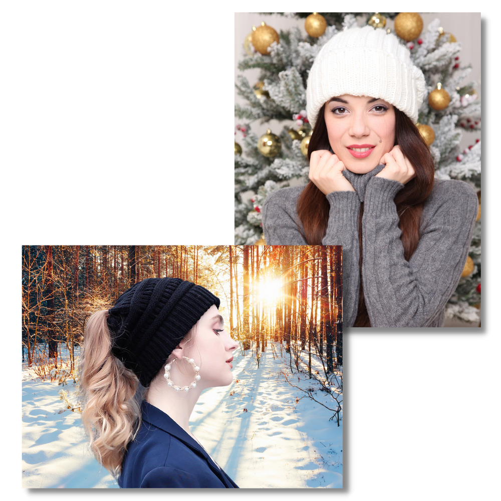 Chapéu de inverno Nyfashion101 com buraco para rabo de cavalo e coque, tecido quente, estilo prático e confortável para o frio.