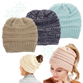 Chapéu de inverno Nyfashion101 com buraco para rabo de cavalo, ideal para prender cabelo em penteados com touca quente.