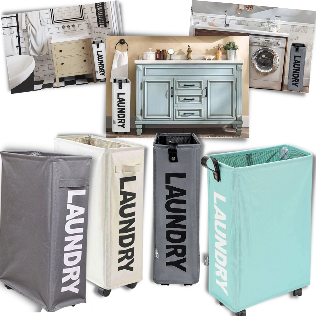 Cesto de roupa portátil com rodas da Tradecan para produtos de lavanderia, fácil de transportar e organizador de roupas.