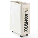 Cesto de roupa portátil com rodas da Tradecan para produtos de lavanderia, em cor vibrante, fácil de transportar