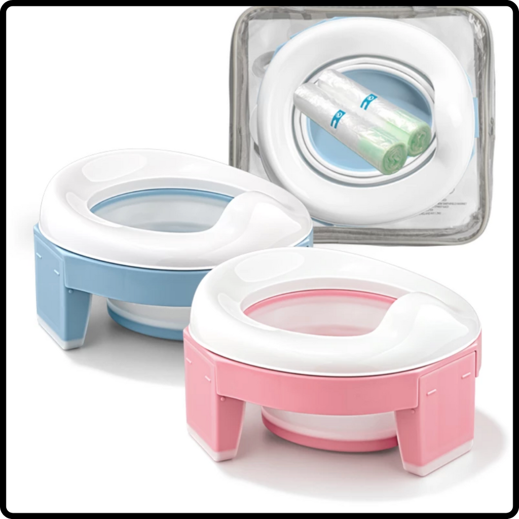 Vaso de treinamento infantil 3 em 1 Baby Trend, portátil e dobrável para aprendizado de higiene de bebês e crianças pequenas.