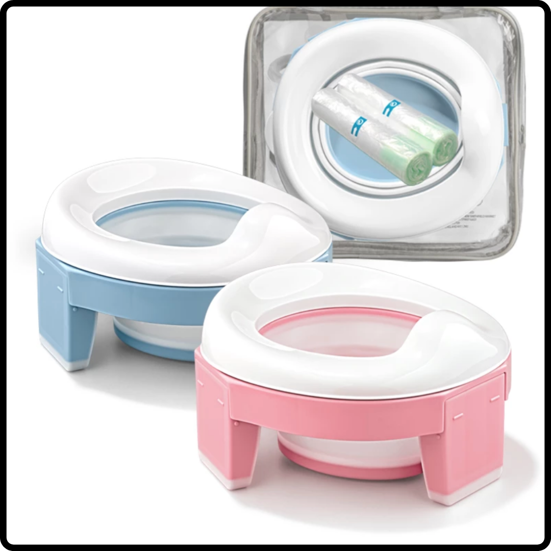 Vaso de treinamento infantil 3 em 1 Baby Trend, portátil e dobrável para aprendizado de higiene de bebês e crianças pequenas.