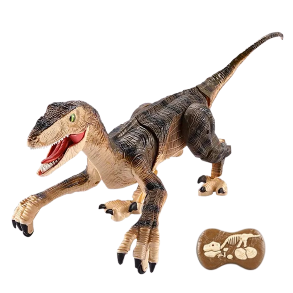 Dinossauro de brinquedo controlado por rádio, acessório para veículos radiocommandados, na cor amarela, marca Banggood.