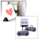 Mini console de jogos retro Vito com botões coloridos e tela pequena, ideal para diversão nostálgica de jogos clássicos.