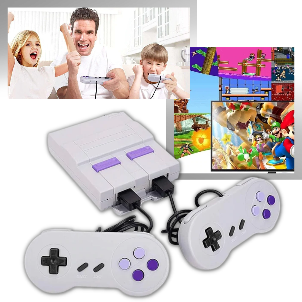 Mini console de jogos retro Vito com design clássico e controles, perfeita para jogar jogos de vídeo game antigos.